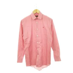 バーバリーブラックレーベル BURBERRY BLACK LABEL ワイシャツ 長袖 ロゴ刺繍 袖裏チェック コットン 39 M ピンク 赤 レッド /AH22 ■GY17