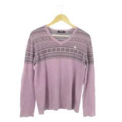 バーバリーブラックレーベル BURBERRY BLACK LABEL ニット セーター Vネック 長袖 インターシャ ノルディック柄 ロゴ刺繍 2 M 紫 パープル /AO21 ■GY99
