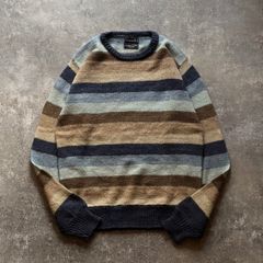 70年代 70s JCPenney マルチ ボーダー ウール ニット セーター ベージュ ネイビー ライトブルー ブラウン