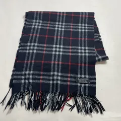 ★ BURBERRY バーバリー マフラー ノバチェック柄 バーバリーチェック柄  ネイビー カシミヤ100％ イギリス製  現状品 0.11kg