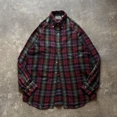 90年代 90s L.L.Bean エルエルビーン チェック ボタンダウン コットン シャツ ワインレッド グリーン ブラック