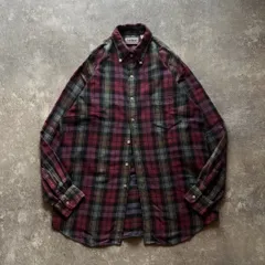 90年代 90s L.L.Bean エルエルビーン チェック ボタンダウン コットン シャツ ワインレッド グリーン ブラック