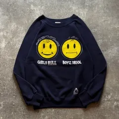90年代 90s COLLEGE WARE 2 Face Attitude スマイル スウェット ネイビー USA製
