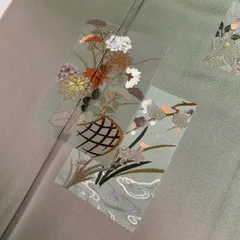 付下げ 暈し染に刺繍 椿に桔梗 葡萄蔦模様 着物 正絹 MK-1705