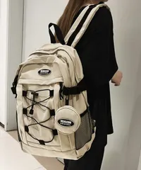 【２色】リュックサック 大容量 大きめ 多収納★黒＆ベージュ☆レディース メンズ ユニセックス デイパック