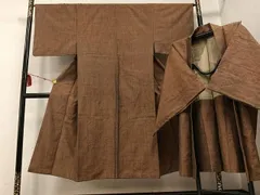 平和屋着物●男性　紬　アンサンブル　色無地　灰茶色　正絹　逸品　AABD0983ph