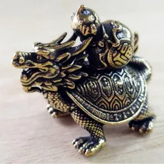 A40 龍亀 × ひょうたん 真鍮製 開運置物 🐲🐢 幸運・繁栄・金運・健康・長寿・魔除けに◎ アンティーク調ブラス縁起物 風水インテリアにも最適