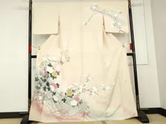 平和屋着物●訪問着　友禅　作家物　枝花文　枝葉シルエット　暈し染め　正絹　逸品　AABE0053cs