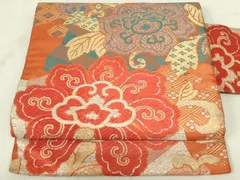 平和屋着物◎アンティーク　大正ロマン　九寸名古屋帯　唐織　草花文　金銀糸　正絹　逸品　DAAY6768qp