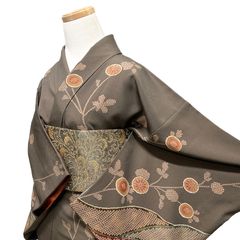 訪問着 南天 遠山 リーフ くすみカラー 氷割れ地紋 着物 103b d - メルカリ