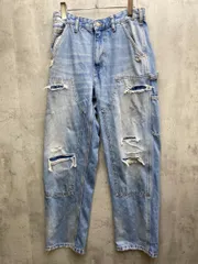 ZARA ザラ ダメージ ワイド デニムパンツ sizeUSA 31/青 ■■メンズ