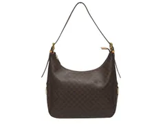 CELINE セリーヌ マカダム柄 ホーボー ワンショルダーバッグ PVC レザー ブラウン ロゴ 総柄 ゴールド金具 美品 中古 4b005290