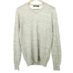 コムサメン COMME CA MEN リネン ニット セーター 長袖 Vネック 薄手 L グレー ■YHS8