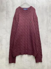 POLO RALPH LAUREN ポロ ラルフローレン ケーブル ニット セーター sizeM/えんじ ◆■メンズ