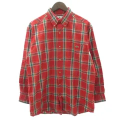 ラコステ LACOSTE 美品 ボタンダウン シャツ BD チェック ロゴ刺しゅう ワニ 赤 レッド 3 約L ■YHS5