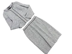 INDIVI インディヴィ ウール混 ツイード ノーカラー ジャケット スカート セットアップ size40/黒ｘ白 ◇■ レディース