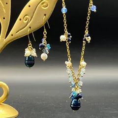 Xmas Special コバルトブルーな淡水パールのネックレスと耳飾りのセット G 316lサージカルステンレス fr540