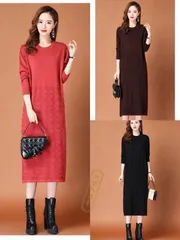 ニットワンピース クルーネック ワンピース せ チュニック レディース ワンピース ニット ワンピース 秋冬 春 長袖