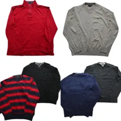 古着卸 まとめ売り トミーヒルフィガー セーター 6枚セット (メンズ L ) ボーダー プルオーバー ワンポイント ハーフジップ 中古 NC8072