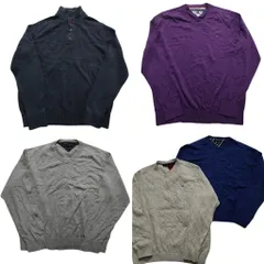 古着卸 まとめ売り トミーヒルフィガー セーター 5枚セット (メンズ 2XL ) タートルネック ハーフボタン ワンポイント 中古 古着 NC8099