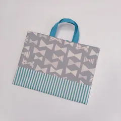 レッスンバッグ 手提げ袋 女の子 くすみカラー リボン ドット 水色