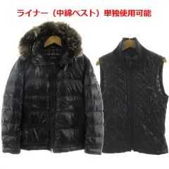 バーバリーブラックレーベル BURBERRY BLACK LABEL 美品 ダウンジャケット フード シルバーフォックスファー 中綿ベストライナー付き 単独使用可能 ホワイトグースダウン95％ ネイビー 濃紺 M