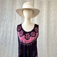 《Mehak》エスニック刺繍 ノースリーブワンピース 花柄 ゆったり Aライン 個性派夏ワンピ