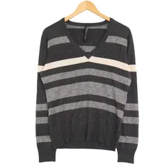 BLACK BARRETT ブラックバレット ニールバレット 秋冬 ウール★ ボーダー セーター ニット Sz.3 メンズ 灰
