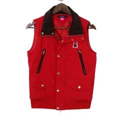 TOMMY for her トミー ヒルフィガー 秋冬 T ロゴ刺繍★ 襟コーデュロイ 中綿 ジップ ベスト Sz.M レディース 赤