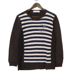SHIPS シップス 秋冬 碇 プリント★ ボーダー切替 裏起毛 スウェット プルオーバー トレーナー Sz.M メンズのサムネイル