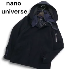 nano universe ナノユニバース 秋冬★ メルトン ウール フーディー 中綿 コート Sz.L メンズ 紺 ネイビー