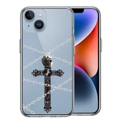 iPhone14 ケース クリア クロス ＆チェーン スマホケース 側面ソフト 背面ハード ハイブリッド 