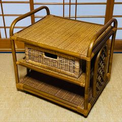 ラタン 籐 ラック 3段 籠 キャスター W54cm D44.5cm H54cm 送料込み フォロー割 クーポンご利用可能 お値引き交渉可能