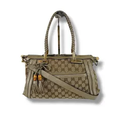 グッチ　GUCCI タッセルチャーム付き　2WAY ショルダーバッグ　ベラ　バンブー　ミニトートバッグ　ハンドバッグ　ブラウン　シャンパンゴールド