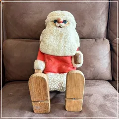 ヴィンテージ サンタクロース 人形 全長46vm 木製 レトロ アンティーク人形 青目 白ひげ お座り ドール インテリア オブジェ 当時物 クリスマス 飾り【RU1108-1】