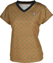 フィラ FILA テニス ゲームシャツ レディース ウィメンズ 女性 大人 半袖 Tシャツ トップス ウェア ロゴ チェック柄 部活動 クラブ サークル スクール 練習 試合 大会 移動  EL0217 08Z ブラック