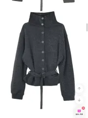 ベルト ハイネック ニット カーディガン