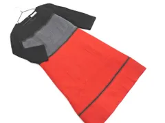 自由区 ウール100% 切替 Iライン ワンピース size38/赤ｘグレーｘ黒 ◇■ レディース