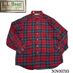 NN00795 80s 90s エルエルビーンネルチェックボタンダウンシャツ vtg USA製