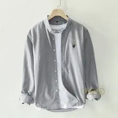 オックスフォードシャツ ボタンダウンシャツ 白シャツ メンズ 長袖 刺しゅう入り ワンポイント 綿 シンプル 羽織り おしゃれ キレイめ トップス 春 秋 冬