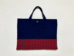 レッスンバッグ　リボンワッペン付き　ファミリア風チェック＊赤チェック　ハンドメイド　入園入学