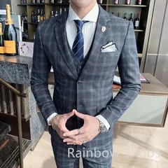 スーツ ビジネススーツ メンズ 3点セット 上下 チェック柄 ドレススーツ スリーピース ビジネス 小さい 大きい 大きめ s m 春 夏 秋 冬 インナー ウエスト調整 上着 おしゃれ