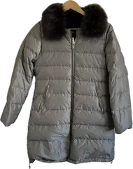 Z1639【美品】SHIPSシップス　ファー付きダウンコート　アウター　グレー　レディース　38サイズ