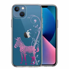 iPhone13mini ケース クリアフローラル ゼブラ ピンク スマホケース 側面ソフト 背面ハード ハイブリッド