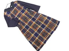 KUMIKYOKU 組曲 ウール混 襟付き チェック ワンピース size2/紺 ◇■ レディース