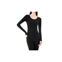 【新品】 [THREEGUN] あったかインナー レディース 綿 インナーシャツ 長袖インナー 肌着 アンダーシャツ インナー ネックひろめ 長袖シャツ 綿混 薄手 秋 冬(日本サイズL) 1