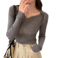 【新品】 [Ishihara liacceai] リプ セーター レディース ップス Vネック ゆったり 柔らかい インナー カットソー ト 長袖 プルオーバー 重ね着 おしゃれ カジュアル 韓国 無地 通勤 春 秋 冬 1