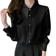 【新品】 [Augseed] シャツ レディース ブラウス 長袖 おしゃれ トップス 大きいサイズ シフォン 秋服 制服 事務服 オフィス カジュアル フォーマル 無地 ワイシャツ ポロ OL 通勤 薄手 襟付き 前開き 学生 オフィス 秋 冬 韓国 1