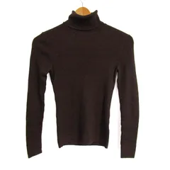 ユニクロ リブニット セーター 長袖 ウール100% トップス レディース Mサイズ ブラウン UNIQLO 【中古】