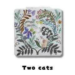 【松尾ミユキ / Matsuo Miyuki】Square mirror Two cats｜四角型コンパクトミラー・携帯用手鏡｜ねこ猫ネコcat